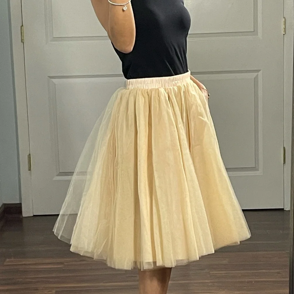 Vintage Knee-Length Lined Tulle Ballerina Skirt Champagne Peach Color - Picture 2 of 12